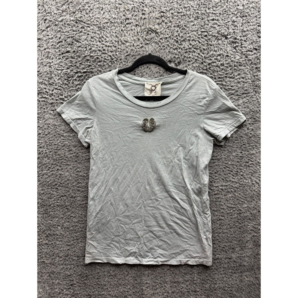 Figue Rhinestone Logo Crewneck Short Sleeve T-Shirt Gray Womens Size M